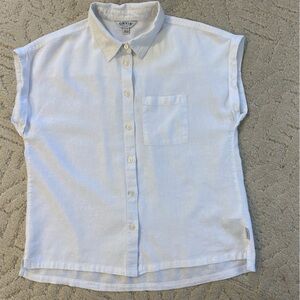 Orvis White Sleeveless Linen Blend Button-Up Shirt Blouse Top Small Casual